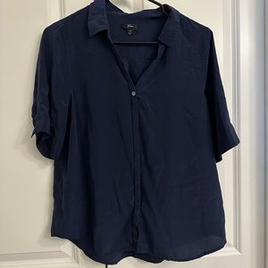 J Crew Women’s Navy Blue Short Sleeve Silk Button Up Size Medium